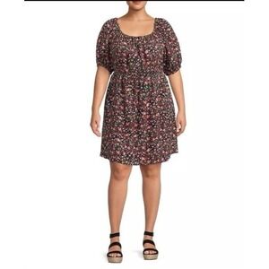 Terra & Sky Women's Plus Size 1X (16W-18W) Puff Sleeve Dress With Tie Back